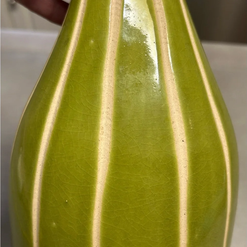 Unique Rare Vase Alvarado Green With White Strips Modern Glazed 10” Tall 6” Wide